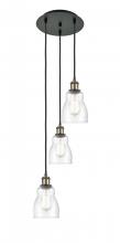  113B-3P-BAB-G394 - Ellery - 3 Light - 12 inch - Black Antique Brass - Cord Hung - Multi Pendant