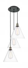  113B-3P-BAB-GBC-122 - Berkshire - 3 Light - 19 inch - Black Antique Brass - Cord Hung - Multi Pendant