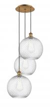  113B-3P-BB-G1214-12 - Athens Twisted Swirl - 3 Light - 18 inch - Brushed Brass - Cord hung - Multi Pendant