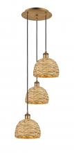  113B-3P-BB-RBD-8-NAT - Woven Rattan - 3 Light - 15 inch - Brushed Brass - Cord hung - Multi Pendant