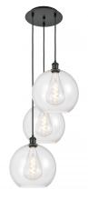  113B-3P-BK-G122-12 - Athens - 3 Light - 18 inch - Matte Black - Cord Hung - Multi Pendant