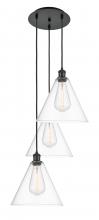  113B-3P-BK-GBC-122 - Berkshire - 3 Light - 19 inch - Matte Black - Cord Hung - Multi Pendant