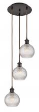  113B-3P-OB-G122C-6CL - Athens - 3 Light - 12 inch - Oil Rubbed Bronze - Cord Hung - Multi Pendant