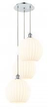  113B-3P-PC-G1217-12WV - White Venetian - 3 Light - 19 inch - Polished Chrome - Cord Hung - Multi Pendant