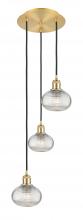  113B-3P-SG-G555-6CL - Ithaca - 3 Light - 13 inch - Satin Gold - Cord hung - Multi Pendant