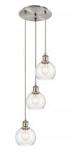  113B-3P-SN-G124-6 - Athens - 3 Light - 12 inch - Brushed Satin Nickel - Cord Hung - Multi Pendant