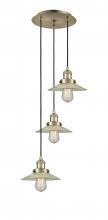  113F-3P-AB-G2 - Halophane - 3 Light - 16 inch - Antique Brass - Cord hung - Multi Pendant