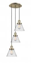  113F-3P-AB-G44 - Cone - 3 Light - 14 inch - Antique Brass - Cord hung - Multi Pendant