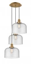  113F-3P-BB-G74-L - Cone - 3 Light - 18 inch - Brushed Brass - Cord hung - Multi Pendant