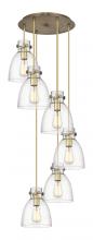  116-410-1PS-BB-G412-8SDY - Newton Bell - 6 Light - 19 inch - Brushed Brass - Multi Pendant