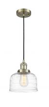  201C-AB-G713 - Bell - 1 Light - 8 inch - Antique Brass - Cord hung - Mini Pendant