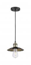  201C-BAB-M17-BK - Scallop - 1 Light - 8 inch - Black Antique Brass - Cord Hung - Mini Pendant