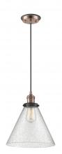  201CBP-ACBK-G44-L - Cone - 1 Light - 12 inch - Antique Copper - Cord hung - Mini Pendant