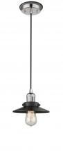  201CBP-PNBK-M6-BK - Railroad - 1 Light - 8 inch - Polished Nickel - Cord hung - Mini Pendant