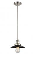  201S-SN-M6-BK - Railroad - 1 Light - 8 inch - Brushed Satin Nickel - Stem Hung - Mini Pendant