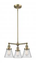  207-AB-G62 - Cone - 3 Light - 19 inch - Antique Brass - Stem Hung - Chandelier