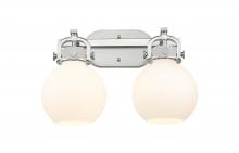  410-2W-SN-G410-7WH - Newton Sphere - 2 Light - 17 inch - Brushed Satin Nickel - Bath Vanity Light