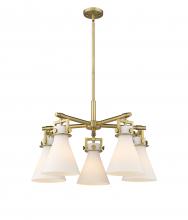  411-5CR-BB-G411-7WH - Newton Cone - 5 Light - 26 inch - Brushed Brass - Chandelier