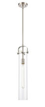  413-1S-SN-4CL - Pilaster - 1 Light - 4 inch Glass - Brushed Satin Nickel - Cord hung - Mini Pendant