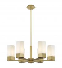  427-6CR-BB-G427-9WH - Claverack - 6 Light - 28 inch - Brushed Brass - Chandelier