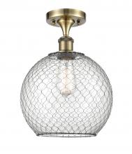  516-1C-AB-G122-10CBK - Farmhouse Chicken Wire - 1 Light - 10 inch - Antique Brass - Semi-Flush Mount