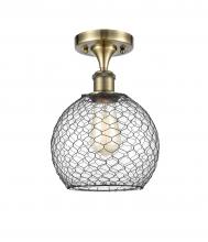  516-1C-AB-G122-8CBK - Farmhouse Chicken Wire - 1 Light - 8 inch - Antique Brass - Semi-Flush Mount