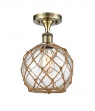  516-1C-AB-G122-8RB - Farmhouse Rope - 1 Light - 8 inch - Antique Brass - Semi-Flush Mount