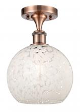  516-1C-AC-G1216-8WM - White Mouchette - 1 Light - 8 inch - Antique Copper - Semi-Flush Mount