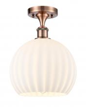  516-1C-AC-G1217-10WV - White Venetian - 1 Light - 10 inch - Antique Copper - Semi-Flush Mount