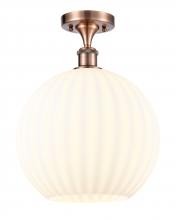  516-1C-AC-G1217-12WV - White Venetian - 1 Light - 12 inch - Antique Copper - Semi-Flush Mount