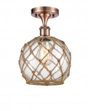  516-1C-AC-G122-8RB - Farmhouse Rope - 1 Light - 8 inch - Antique Copper - Semi-Flush Mount