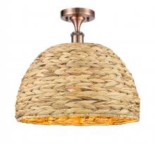  516-1C-AC-RBD-16-NAT - Woven Rattan - 1 Light - 16 inch - Antique Copper - Semi-Flush Mount