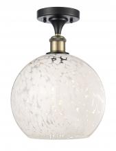  516-1C-BAB-G1216-10WM - White Mouchette - 1 Light - 10 inch - Black Antique Brass - Semi-Flush Mount