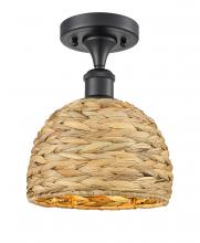  516-1C-BK-RBD-8-NAT - Woven Rattan - 1 Light - 8 inch - Matte Black - Semi-Flush Mount