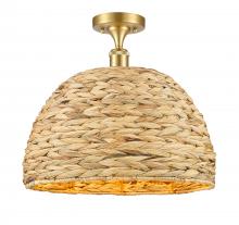  516-1C-SG-RBD-16-NAT - Woven Rattan - 1 Light - 16 inch - Satin Gold - Semi-Flush Mount