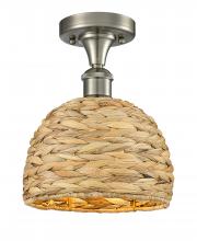  516-1C-SN-RBD-8-NAT - Woven Rattan - 1 Light - 8 inch - Satin Nickel - Semi-Flush Mount