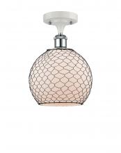  516-1C-WPC-G121-8CBK - Farmhouse Chicken Wire - 1 Light - 8 inch - White Polished Chrome - Semi-Flush Mount