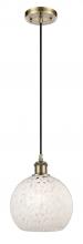  516-1P-AB-G1216-8WM - White Mouchette - 1 Light - 8 inch - Antique Brass - Cord Hung - Mini Pendant