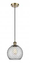  516-1P-AB-G122-8CBK - Farmhouse Chicken Wire - 1 Light - 8 inch - Antique Brass - Cord hung - Mini Pendant