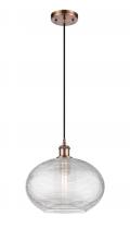  516-1P-AC-G555-12CL - Ithaca - 1 Light - 12 inch - Antique Copper - Cord hung - Mini Pendant