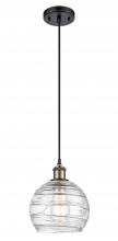  516-1P-BAB-G1213-8 - Athens Deco Swirl - 1 Light - 8 inch - Black Antique Brass - Cord hung - Mini Pendant