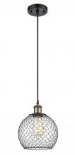  516-1P-BAB-G122-8CBK - Farmhouse Chicken Wire - 1 Light - 8 inch - Black Antique Brass - Cord hung - Mini Pendant