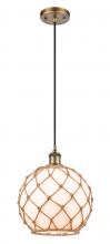  516-1P-BB-G121-10RB - Farmhouse Rope - 1 Light - 10 inch - Brushed Brass - Cord hung - Mini Pendant