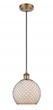  516-1P-BB-G121-8CBK - Farmhouse Chicken Wire - 1 Light - 8 inch - Brushed Brass - Cord hung - Mini Pendant