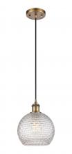  516-1P-BB-G122C-8CL - Athens - 1 Light - 8 inch - Brushed Brass - Cord hung - Mini Pendant