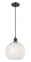  516-1P-BK-G1216-10WM - White Mouchette - 1 Light - 10 inch - Matte Black - Cord Hung - Mini Pendant