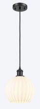  516-1P-BK-G1217-8WV - White Venetian - 1 Light - 8 inch - Matte Black - Cord Hung - Mini Pendant