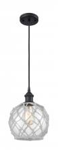  516-1P-BK-G122-8RW - Farmhouse Rope - 1 Light - 8 inch - Matte Black - Cord hung - Mini Pendant