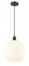  516-1P-OB-G1217-12WV - White Venetian - 1 Light - 12 inch - Oil Rubbed Bronze - Cord Hung - Mini Pendant