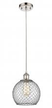  516-1P-PN-G122-8CBK - Farmhouse Chicken Wire - 1 Light - 8 inch - Polished Nickel - Cord hung - Mini Pendant